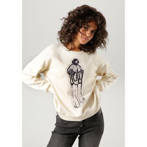 Sweatshirt ANISTON CASUAL Gr. 38, weiß (wollweiß) Damen Sweatshirts mit stylisch bedruckter Applikation