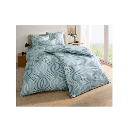 Bettwäsche DORMISETTE Gr. B/L: 155cm x 220cm, , Mako-Satin, B/L: 80cm x 80cm, blau (bleu-bedruckt)