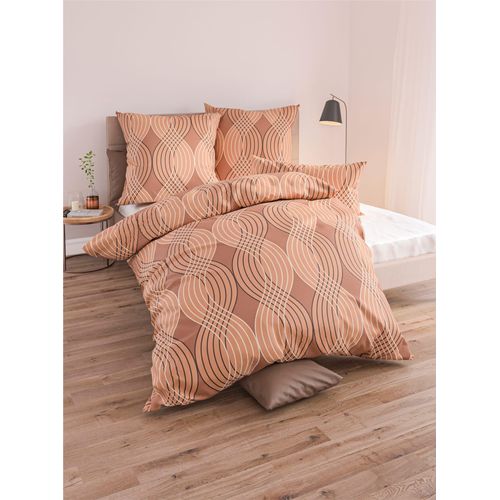 Bettwäsche DORMISETTE Gr. B/L: 155cm x 220cm, , Mako-Satin, B/L: 80cm x 80cm, orange (apricot, bedruckt)