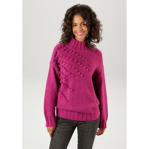 Strickpullover ANISTON CASUAL, Damen, Gr. 40, pink (fuchsia), Grobstrick, Obermaterial: 70% Polyacryl, 28% Polyester, 2% Polyamid, meliert, modisch, lässig geschnitten hüftbedeckend, Langarm Rippstrickbündchen, Pullover Grobstrickpullover, mit eingestrickten, kleinen Bommeln