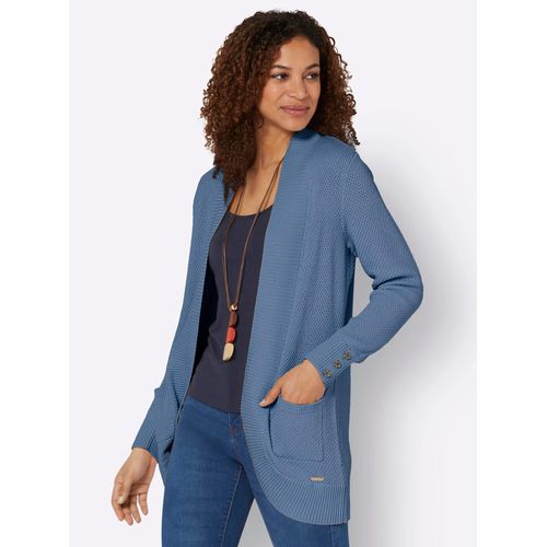 Strickjacke CASUAL LOOKS, Damen, Gr. 54, blau (mittelblau), 50% Baumwolle, 50% Polyacryl, unifarben, Langarm, Strickjacken