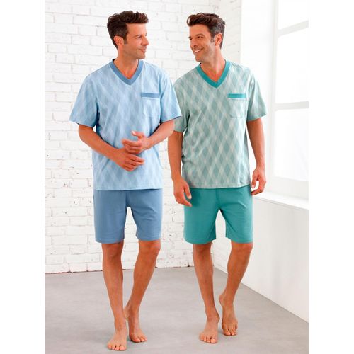 Shorty KINGS CLUB, Herren, Gr. 48/50, bunt (mint, blau), 100% Baumwolle, Homewear-Sets