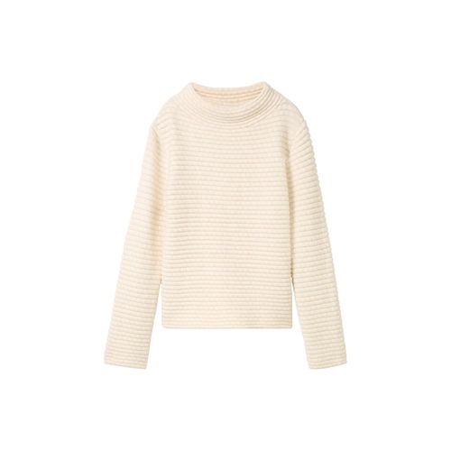 TOM TAILOR Damen Strickpullover mit Stehkragen, beige, Uni, Gr. L