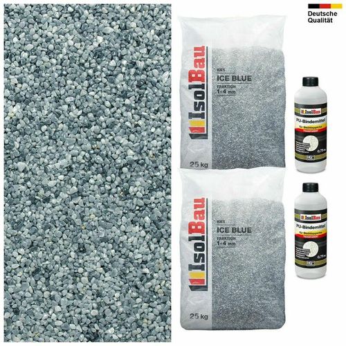 Steinteppich SET Ice Blue 1-4mm Marmorkies 50kg + PU-Bindemittel Set für 5m²