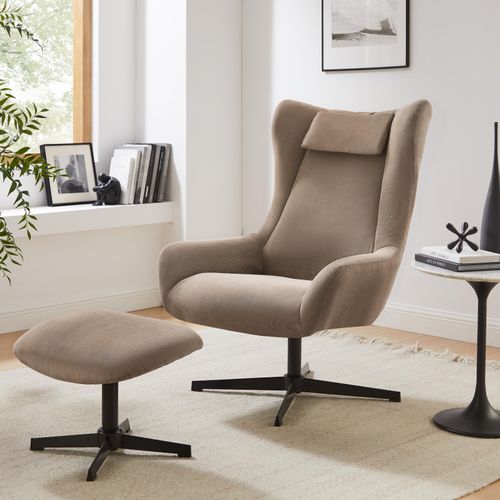 Sessel SALESFEVER, braun (braun, schwarz), B:82cm H:106cm T:85cm, Cordstoff (92% Polyester, 8% Polyamid), Metall, Sessel, mit Drehfunktion
