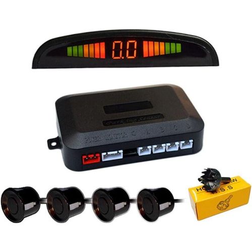 Rückfahrradar für Auto, 4 Universalsensoren Auto-Rückfahrsensor mit LED-Farbdisplay, Audio-Rückfahralarm-Kit (Schwarz)