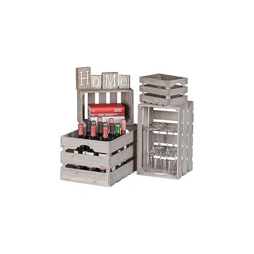 relaxdays Shabby Holzkisten-Set grau