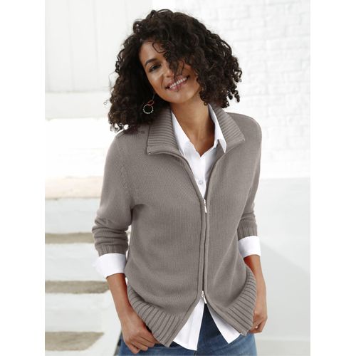 Strickjacke CASUAL LOOKS, Damen, Gr. 40, grau (taupe, meliert), 50% Baumwolle, 50% Polyacryl, unifarben, meliert, figurumspielend, Langarm, Strickjacken