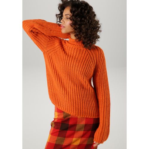 Strickpullover ANISTON CASUAL, Damen, Gr. 40, orange, Grobstrick, Obermaterial: 100% Polyacryl, unifarben, casual, figurumspielend kurz, Langarm Raglanärmel Rippstrickbündchen, Pullover Grobstrickpullover, mit Rollkante am Stehkragen, Topseller