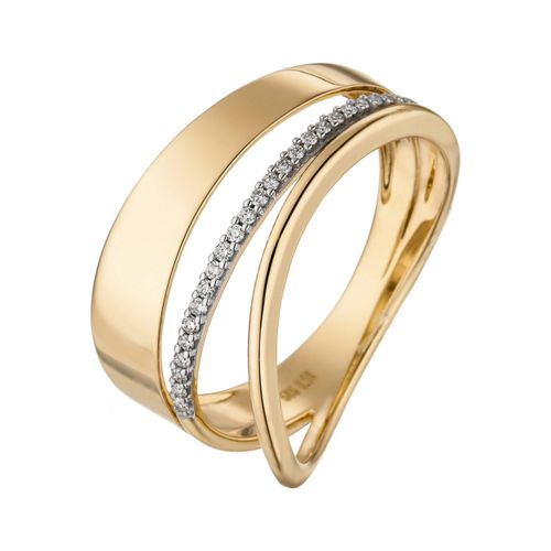 Diamantring JOBO Gr. 58, gelb (gelbgold 585), Fingerringe, Damen, 58, P1 = bei 10-facher Vergrößerung erkennbare Einschlüsse, Gelbgold 585-Diamanten, Gelbgold 585, Diamanten, breit mehrreihig 585 Gold mit 24 Diamanten