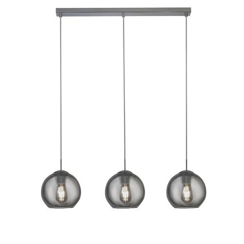 Pendelleuchte 3-flammig nickel-matt mit Rauchglas