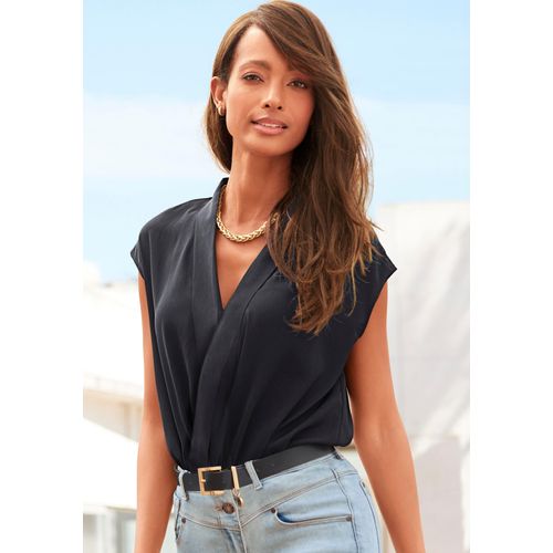 Blusenbody LASCANA, Damen, Gr. 44, N-Gr, schwarz, Web, Obermaterial: 100% Polyester. Unterteil: 95% Polyester, 5% Elasthan, unifarben, modisch, figurumspielend normal, tiefer V-Ausschnitt, ohne Ärmel, Bodies, in ärmelloser Form, elegant, Businessmode Basic