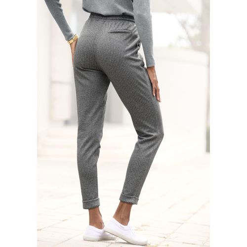 Jogger Pants VIVANCE, Damen, Gr. 34, N-Gr, grau (grau gestreift), Stoff, Obermaterial: 78% Polyester, 20% Viskose, 2% Elasthan, gestreift, casual, figurumspielend knöchelfrei, Hosen, mit Streifenmuster, Schlupfhose, schmaler Schnitt