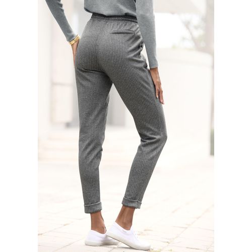 Jogger Pants VIVANCE, Damen, Gr. 36, N-Gr, grau (grau gestreift), Stoff, Obermaterial: 78% Polyester, 20% Viskose, 2% Elasthan, gestreift, casual, figurumspielend knöchelfrei, Hosen, mit Streifenmuster, Schlupfhose, schmaler Schnitt