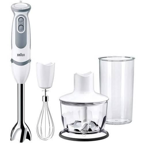 Braun MultiQuick 5 Vario Stabmixer 1000 W mit Messbecher, mit Zerkleinereraufsatz, mit Stabmixaufsatz Grau, Weiß