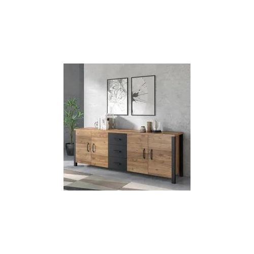 Sideboard HOME AFFAIRE "Olin" Sideboards Gr. B/H/T: 220cm x 79cm x 48cm, appenzeller fichte /appenzeller fichte-schwarz matt, 3 St., braun (appenzeller fichte /appenzeller fichte-schwarz matt) Breite 220cm