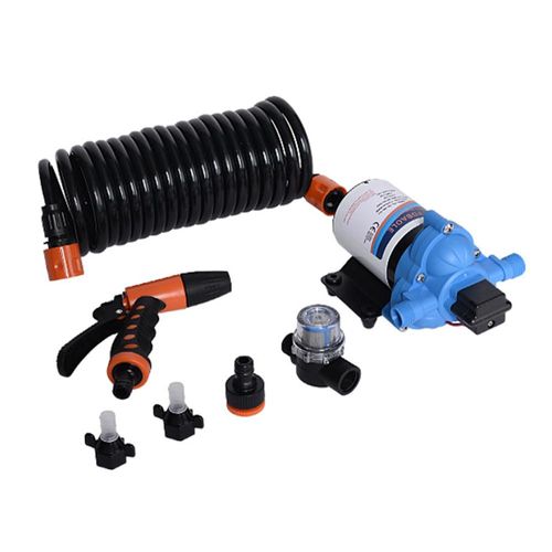 Wasserpumpen-Set, 11,6 l Durchflussrate, 24 V, 3,5 GPM, tragbares Membranpumpen-Booster-Set, 6 m/20 Fuss, UV-bestaendiger Schlauch, verstellbare Duese, Spritzpistole 70 PSI/4,8 bar mit Druckschalter fuer die Reinigung von Privatkuechen, Balkonen, Autos waschen
