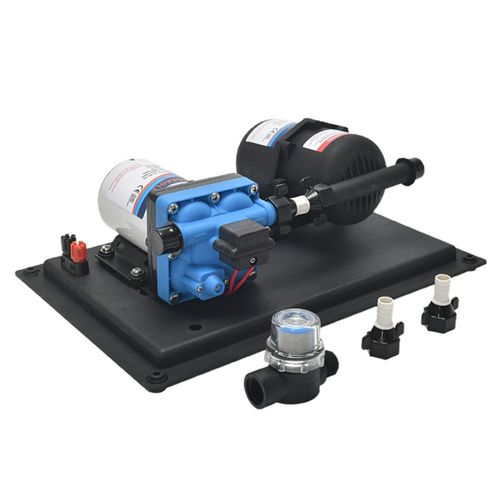 RV-Wasserpumpe, DC 24 V, 3 GPM, 11,3 l/min, 55 PSI, Frischwasser-Membranpumpe, eingebauter On-Demand-Druckschalter mit Drucktank fuer Boot, Reiseanhaenger, Wohnmobil, Kueche, Badezimmer, selbstansaugende Wassermembranpumpe