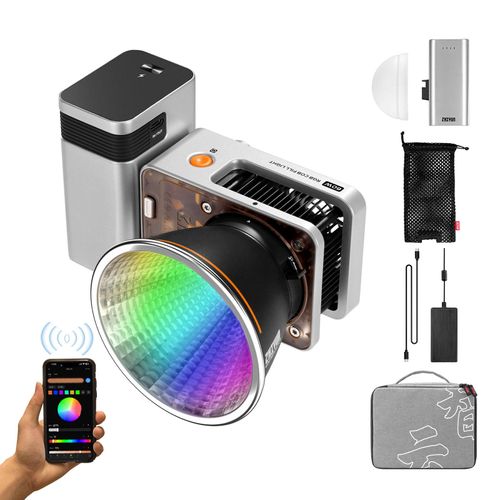 ZHIYUN Molus X60 RGB Combo COB-Videoleuchte, 60 W RGB-Fuelllicht, tragbare LED-Videoleuchte, 2700 K C 6500 K, 15 Szenen-Lichteffekte, APP-Steuerung mit Mini-Reflektor, abnehmbarem Batteriegriff, Tragetasche