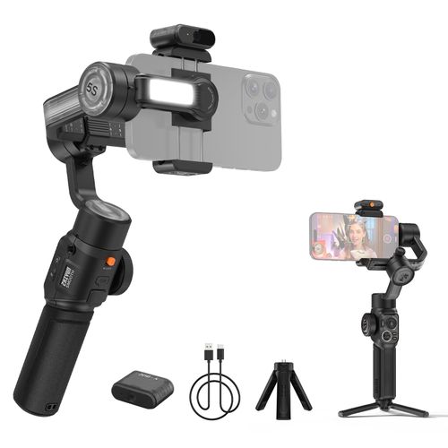 ZHIYUN SMOOTH 5S AI COMBO Handheld 3-Achsen-Gimbal-Stabilisator fuer Telefon-Vlog-Gimbal Anti-Shake Al Tracking Gestensteuerung Eingebautes LED-Fuelllicht mit Mini-Stativ Max. 300 g Nutzlast Ersatz fuer iPhone 15/14/13/12 Android-Smartphones