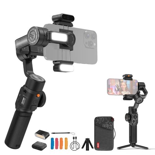 ZHIYUN SMOOTH 5S AI PRO Handheld-3-Achsen-Gimbal-Stabilisator fuer Telefon-Vlog-Gimbal Anti-Shake Al Tracking Gestensteuerung mit magnetischem Fuelllicht Mini-Stativ-Aufbewahrungstasche Max. 300 g Nutzlast Ersatz fuer iPhone 15/14/13/12 Android-Smartphones