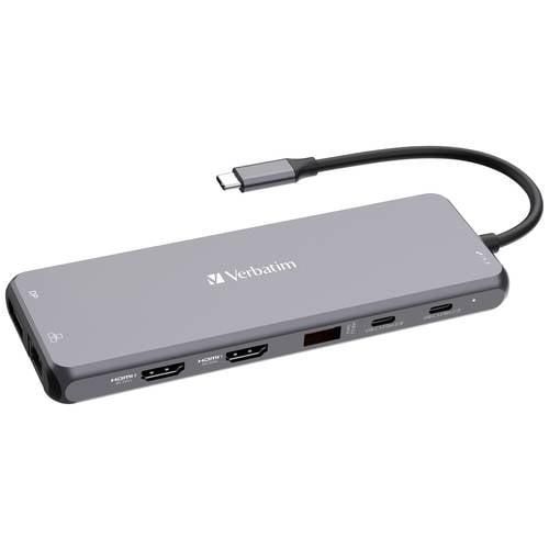 Verbatim CMH-13 13 Port USB-C® (USB 3.2 Gen 2) Multiport Hub mit eingebautem Netzwerk-Anschluss, mit Schnellladeport, mit USB-C® Stecker, Ultra HD-fähig Grau