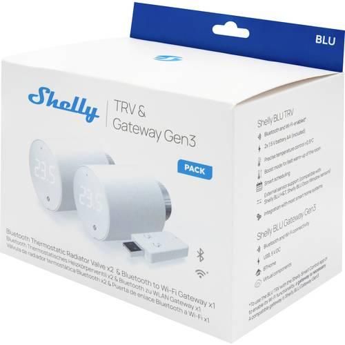 Shelly 2x Blu TRV & Blu Gateway Gen3 Gateway, Heizkörperthermostat Bluetooth Low Energy, Wi-Fi