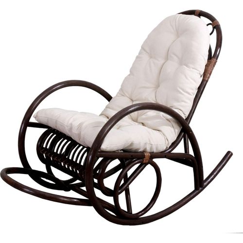 Schaukelstuhl MCW-C40, Schwingsessel Rattansessel, braun Auflage weiß