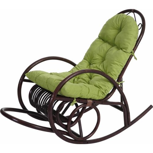 Schaukelstuhl MCW-C40, Schwingsessel Rattansessel, braun Auflage grün