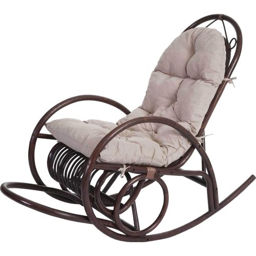 Schaukelstuhl MCW-C40, Schwingsessel Rattansessel, braun Auflage creme