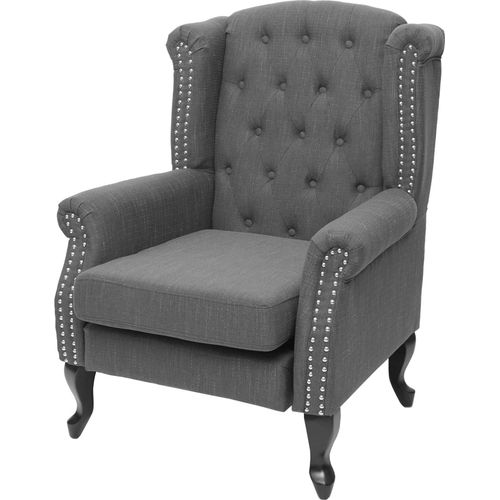 Sessel Chesterfield, Relaxsessel Clubsessel Ohrensessel, wasserabweisend Stoff/Textil dunkelgrau ohne Ottomane