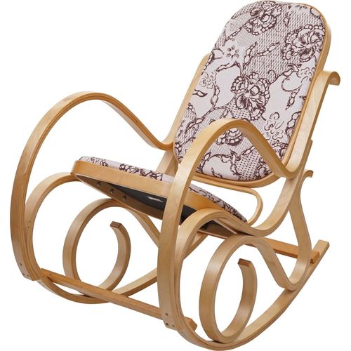 Schaukelstuhl M41, Schwingsessel Fernsehsessel, Massiv-Holz Eiche-Optik, Stoff/Textil Jacquard braun