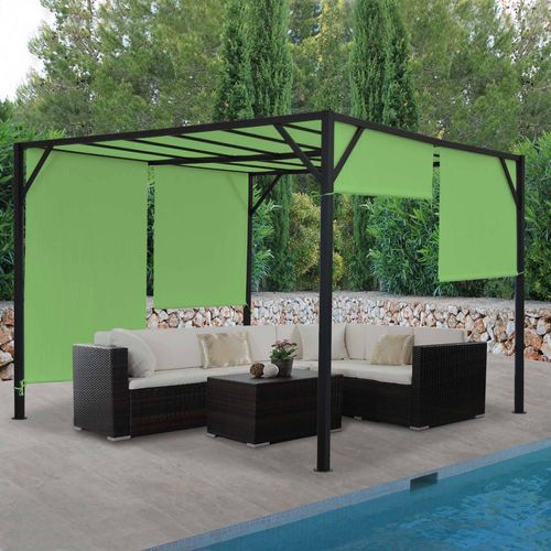 Pergola Baia, Garten Pavillon Terrassenüberdachung, stabiles 6cm-Stahl-Gestell + Schiebedach grün 3x4m
