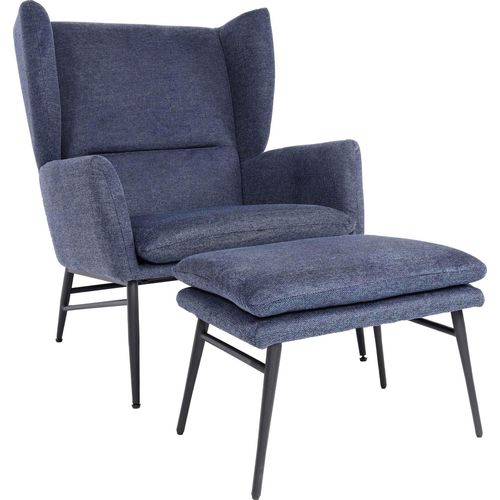 Lounge-Sessel mit Ottomane MCW-L62, Sessel Polstersessel Cocktailsessel Hocker, Stoff/Textil blau