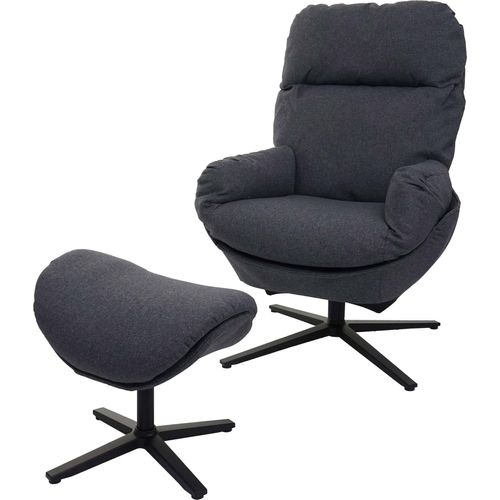 Relaxsessel + Hocker HWC-L12, Fernsehsessel Sessel Schaukelstuhl Wippfunktion, drehbar, Metall Stoff/Textil dunkelgrau