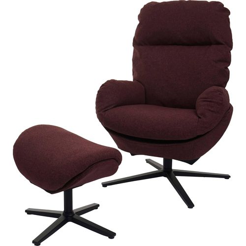 Relaxsessel + Hocker HWC-L12, Fernsehsessel Sessel Schaukelstuhl Wippfunktion, drehbar, Metall Stoff/Textil bordeaux