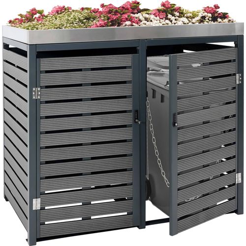 XL 2er-/4er-Mülltonnenverkleidung MCW-K14, Mülltonnenbox Pflanzkasten, 124x146x102cm WPC Metall 90kg anthrazit