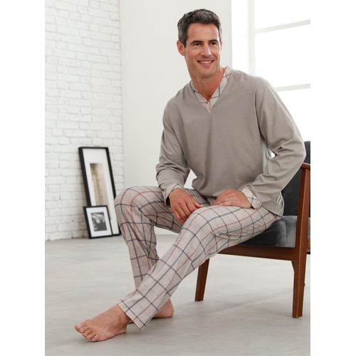 Schlafanzug GÖTTING Gr. 54, grau (taupe, kariert) Herren Homewear-Sets