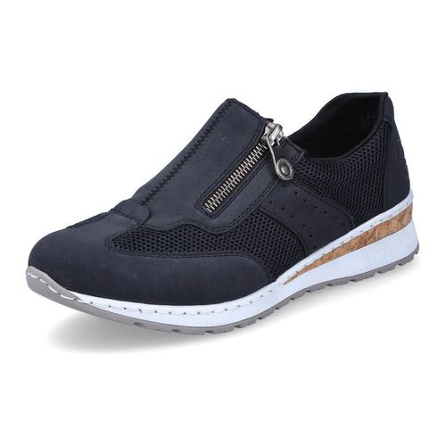 Slip-On Sneaker RIEKER, Damen, Gr. 39, blau (dunkelblau), Textil, Lederimitat, sportlich, Schuhe Sneaker, Slipper, Schlupfschuh, Freizeitschuh im Materialmix, Topseller