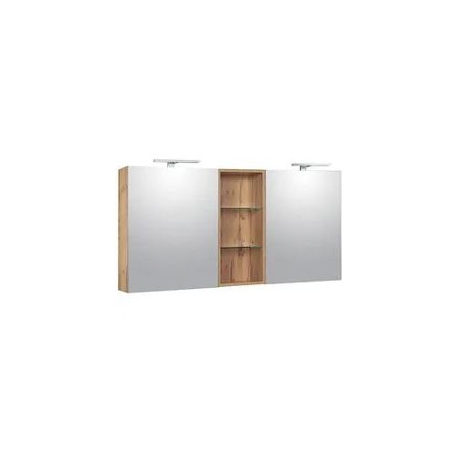 Spiegelschrank Lossa mit LED-Aufsatzleuchten Asteiche Cortina mit offenem Oberschrank, Breite 1550 mm