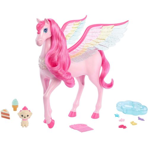 Anziehpuppe BARBIE "Ein verborgener Zauber, Rosafarbener Pegasus mit Hündchen" Puppen bunt Kinder