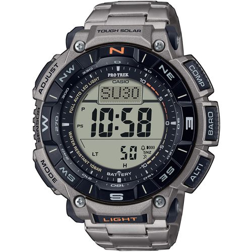 Chronograph CASIO PRO TREK Armbanduhren silberfarben (titansilberfarben) Herren Quarzuhr, Armbanduhr, Herrenuhr, Solar, Stoppfunktion, Weltzeit