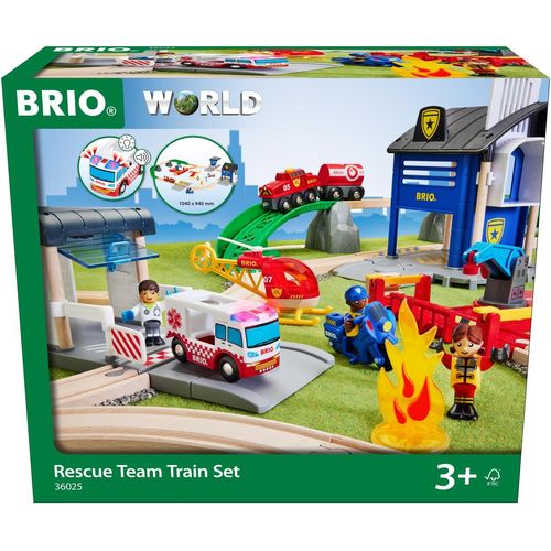 Spielzeugeisenbahn-Erweiterung BRIO "BRIO WORLD, Polizei und Feuerwehr Set Deluxe" Spielzeugeisenbahn-Erweiterungen bunt Kinder mit Licht- und Soundeffekten, FSC- schützt Wald - weltweit