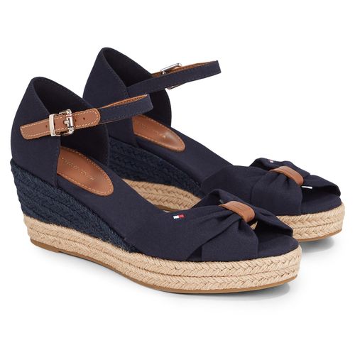 Keilsandalette TOMMY HILFIGER "BASIC OPEN TOE MID WEDGE" Gr. 39, blau (dunkelblau) Damen Schuhe Sommerschuh, Sandale, Keilabsatz, mit geschlossener Fersenkappe