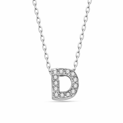 Kette mit Anhänger DKENIZ "Buchstabe D 925/- Sterling Silber" Halsketten Gr. 40cm + 3cm, Silber 925 (Sterlingsilber), L: 43cm B: 6.5mm, weiß Damen Ketten mit Anhänger Freundschaftskette Partnerkette Armschmuck