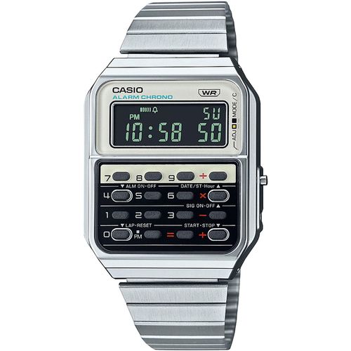 Chronograph CASIO VINTAGE Armbanduhren silberfarben (edelstahlfarben, schwarz, weiß) Damen Quarzuhr, Armbanduhr, Damen, Herren, retro, Taschenrechner, digital