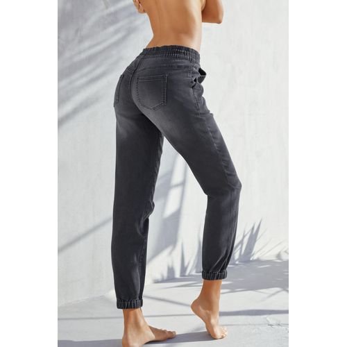 Jogger Pants H.I.S Gr. 32/34, N-Gr, schwarz (schwarz, washed) Damen Hosen in Jeansoptik, Loungeanzug