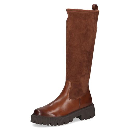 Winterstiefel CAPRICE Gr. 39, Normalschaft, braun (cognac) Damen Schuhe Blockabsatz, Stiefel, Langschaftstiefel in bequemer Weite