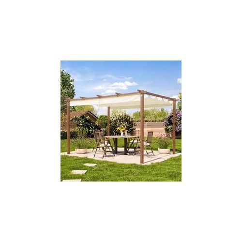 PRIMEYARD 3x4m Pergola in Holzoptik; mit Sonnensegel in Champagner - (400103)