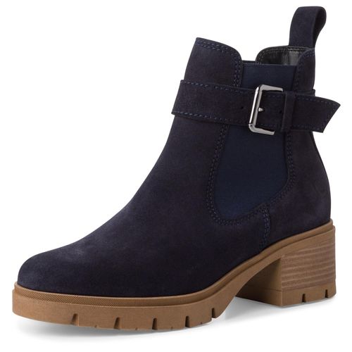 Chelseaboots TAMARIS Gr. 36, blau (navy) Damen Schuhe Blockabsatz, Businessmode, Stiefelette mit Zierschnalle